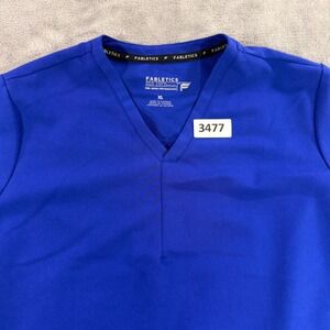 Fabletics Scrub Top Women XL Blue V-Neck Performance Stretch 3-Pocket TS2500509